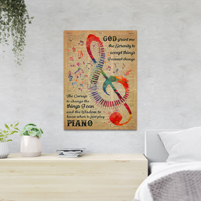 Musique sur fond de journal - God Grant Me The Serenity - 1 pièce, impression d'art graphique rectangulaire sur toile tendue