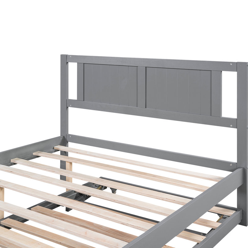 Lit plateforme double avec lit gigogne mobile, Gris