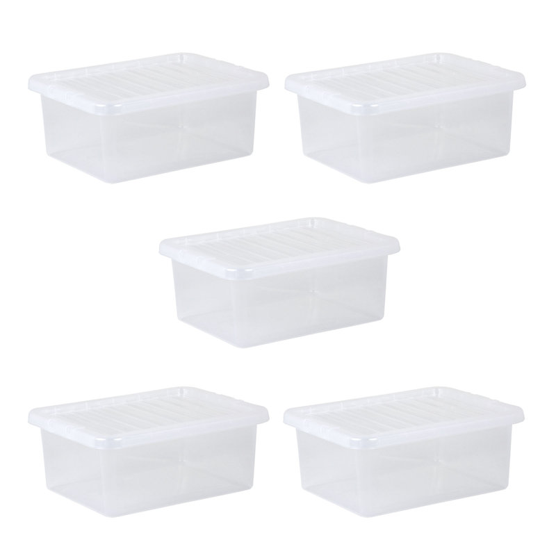 Wham Crystal 17L Plastic Storage Box Pack of 5 Clear