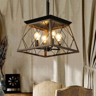 4- Vintage Antique, For Kitchen Dining Room Living Room, Rust And Corrosion Resistance Materials, Adjustable Chain, Retro Ambiance, Walnut Iron Lighting Lamp