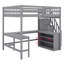 Lit mezzanine avec bureau intégré en forme de L et tablettes de rangement à trois niveaux, et escalier de rangement attaché-959209661