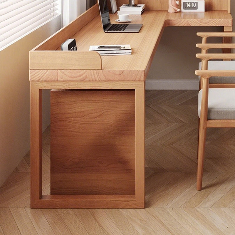 Bureau en L Burlywood avec verre en L et bois massif, Retour à droite, H 70,87 po x l 86,61 po x P 39,37 po