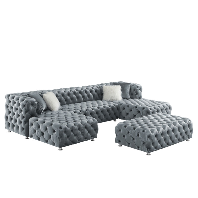 Canapé modulaire en forme de U de 145 po en velours capitonné avec repose-pieds et repose-pieds pour 4 personnes