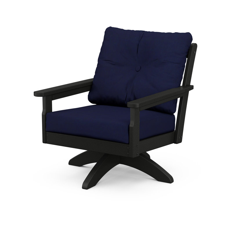 Lakeside Vineyard Deep Seating Swivel Chair, Black, Navy
