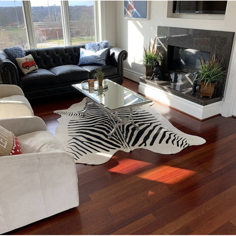 Zebra Print Cowhide Black/White Rug
