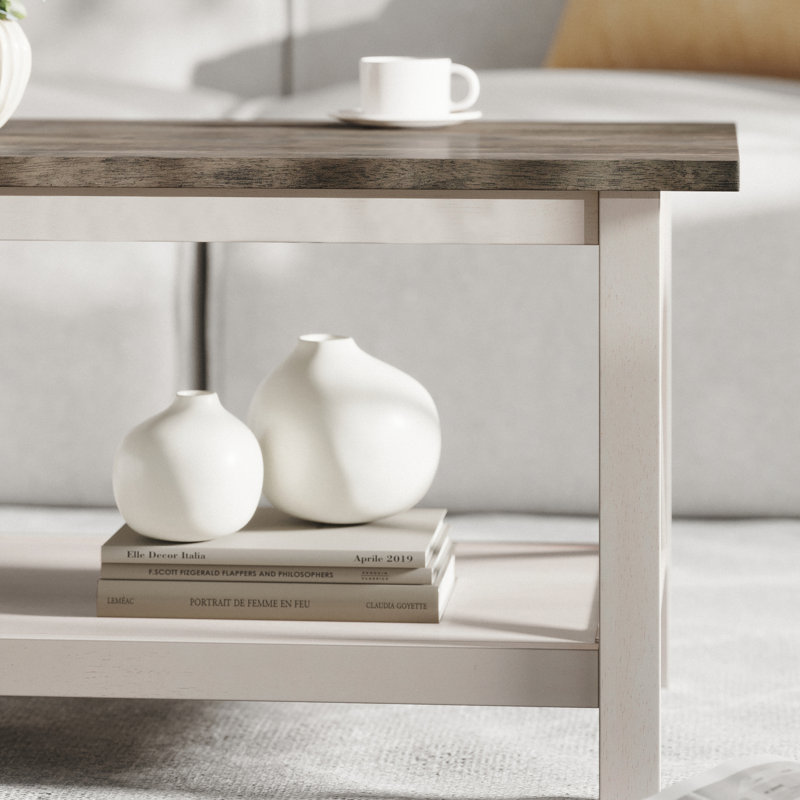 Table basse en bois massif Crary, gris, Blanc