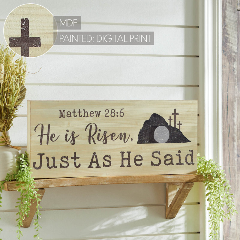 Antique White and Storm Grey MDF He Is Risen Wall Sign