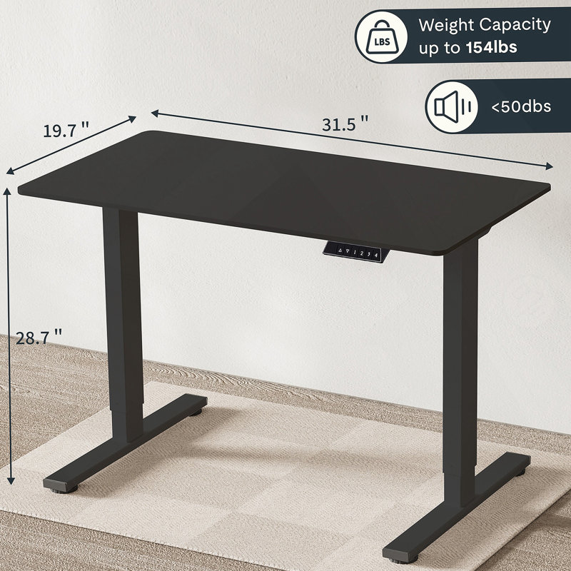 Bureau électrique debout à hauteur réglable, H 28,74 po x l 31,5 po x P 19,69 po, Noir / Noir