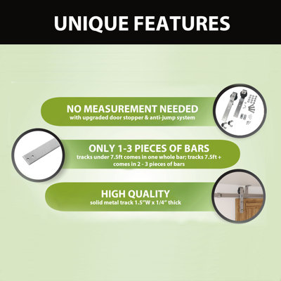 Brushed Nickel Ceiling Mount Single Track Non-Bypass Single/One Sliding Barn Door Hardware Kit , 10ft Long Flat Track, for One Interior Door (Doors not Included）