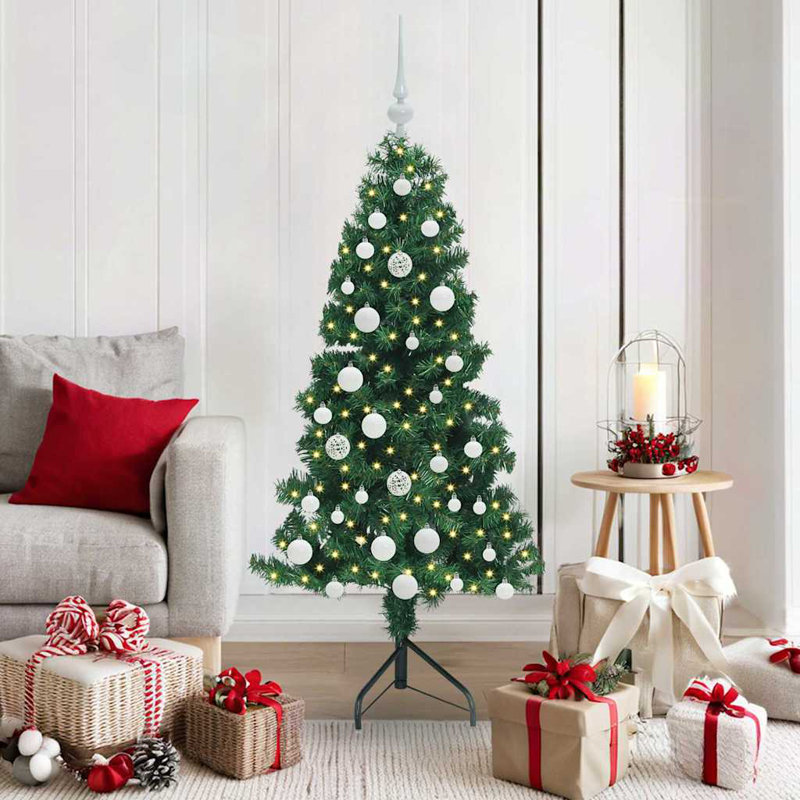  Corner Artificial Christmas Tree Green 150 cm PVC and Metal, White