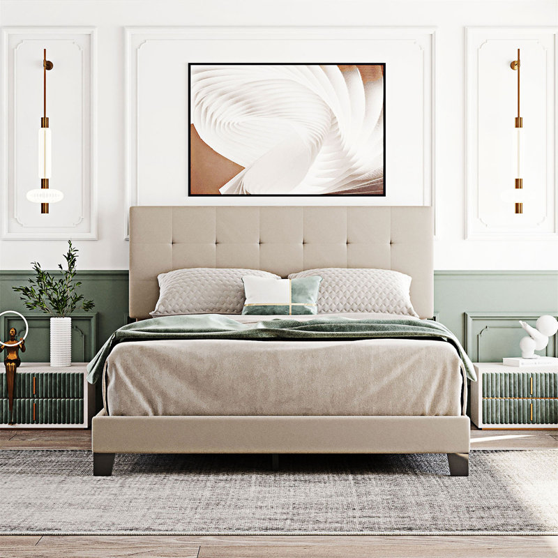 Fenouil Upholstered Platform Bed, Beige