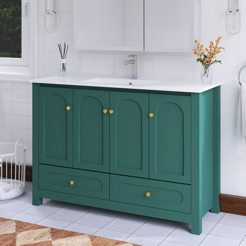 Meuble-lavabo simple autoportant 48 po avec plateau intégré en céramique blanche 48 po, Vert