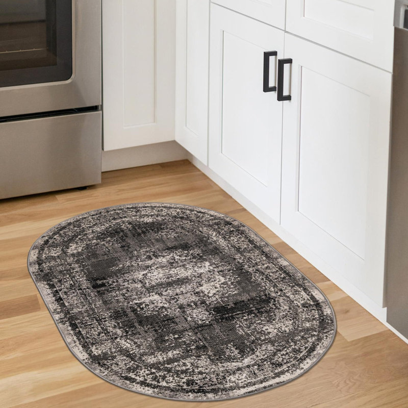 Oriental Gray Area Rug, Oval 3'3" x 5'3"