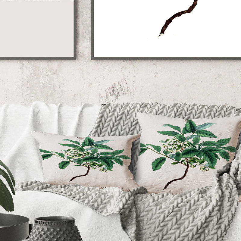 Rectangle, feuilles vertes rétro IV - coussin décoratif traditionnel imprimé