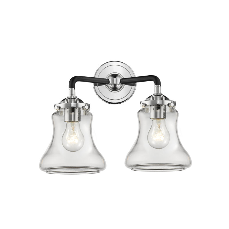 Éclairage pour salle de bain 2 lumières Edda, Incandescent, Nickel poli noir, Transparent