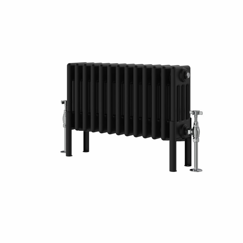 Altynay Horizontal Traditional 4 Column Radiator, 300mm H x 605mm W x 140mm D, Black