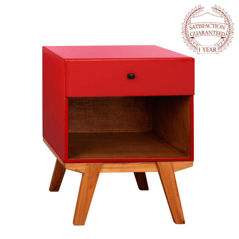 50.8cm W Solid Wood Bedside Table, Red