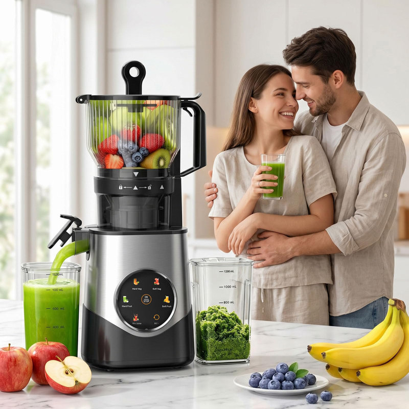 6.1" Wide Chute Cold Press Juicer, Touch-Sensed 6 Modes, Slow Masticating, Low Noise High Yield, Stainless Steel For Whole Fruits Veggies
