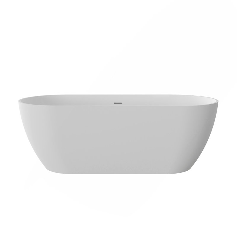 59" Freestanding Solid Surface Bathtub, Luxury Stone Resin Freestanding Soaking Bathtub With Overflow And Pop-Up Drain For Contemporary Bathroom, Matte White