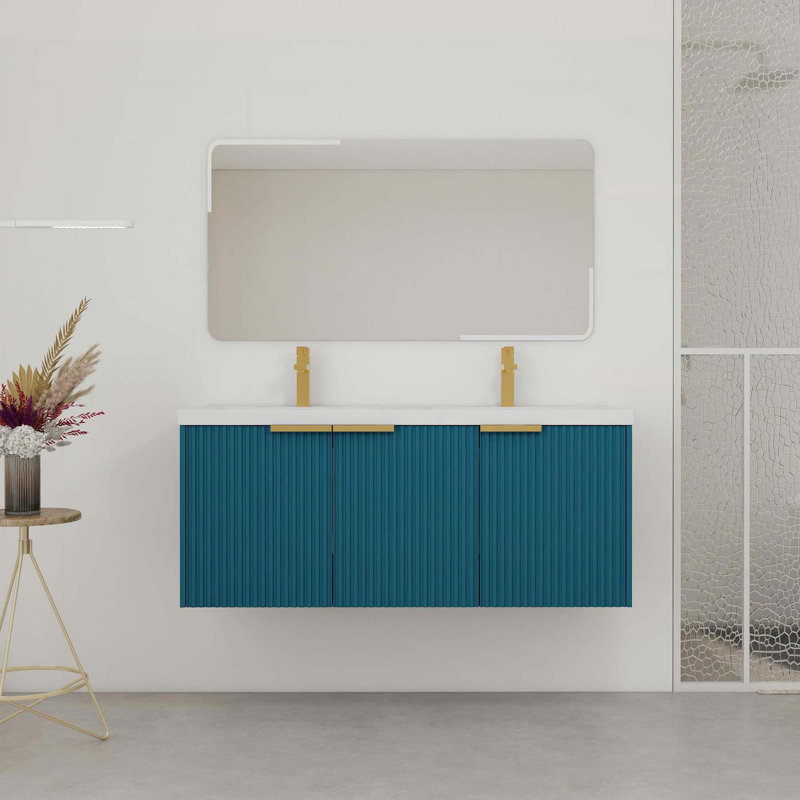 Modern Bathroom Vanity with Multiple Advanced Features for Enhanced Storage and Style, Lake Blue, Gold