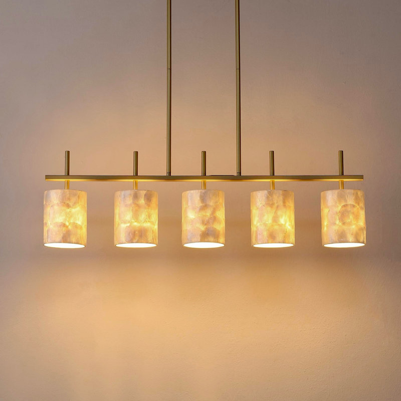 35.4" 5-Light Modern Coastal Capiz Shell Linear Kitchen Island Pendant