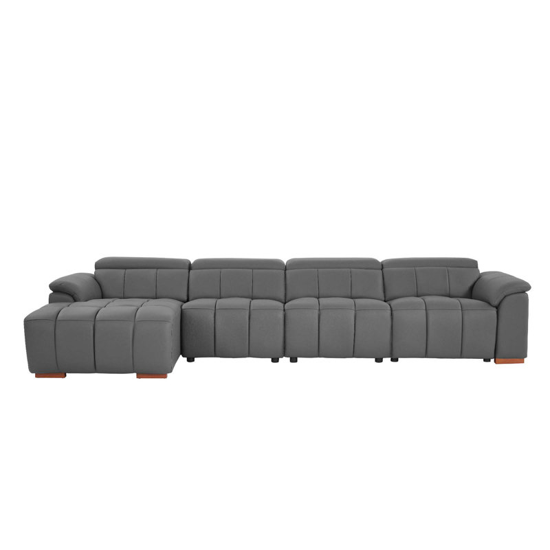Canapé modulaire 144,87 po en cuir véritable inclinable électrique avec port USB, Orienté à gauche (vu de face)