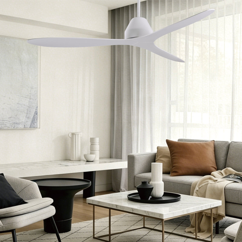 Whitehaven 56" Smart WiFi Indoor/Outdoor DC Ceiling Fan with Remote, Damp Rated, White Modern Ceiling Fan, White, White