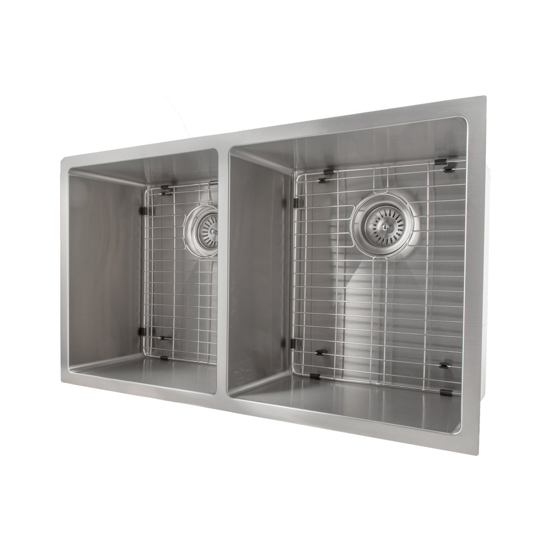 ZLINE 33 in. Anton Undermount Double Bowl Stainless Steel Kitchen Sink with Bottom Grid (SR50D-33) ZLINE