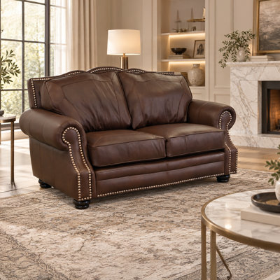 Causeuse à accoudoirs roulés en cuir véritable 74 po Stana
