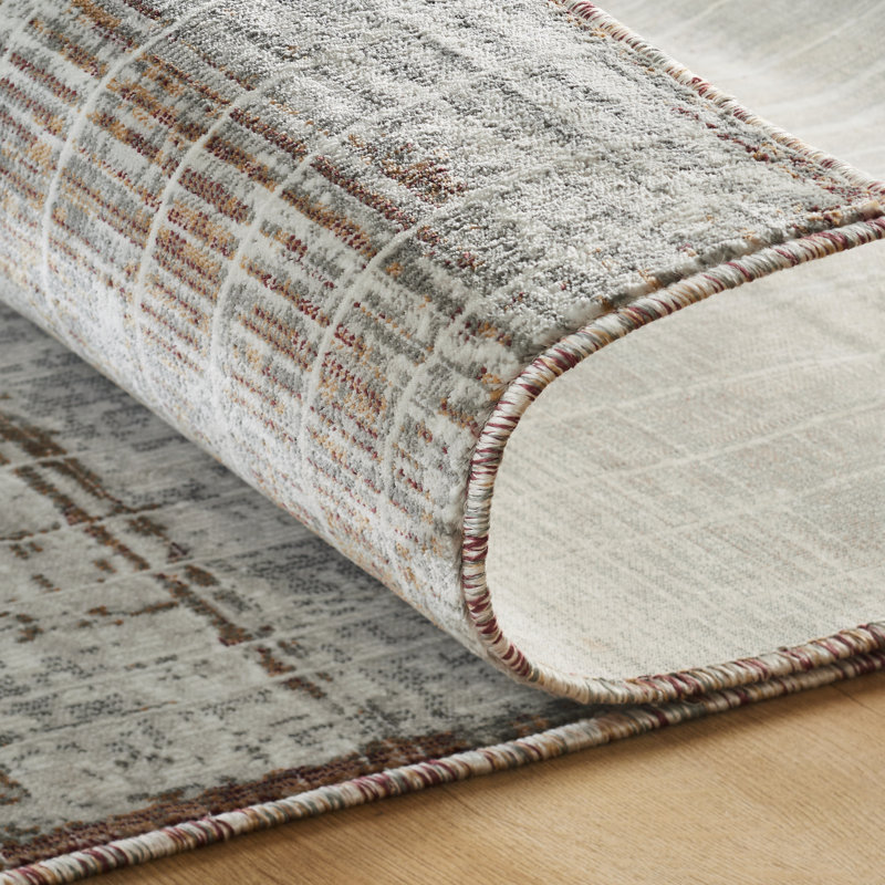 Strato Abstract Earthbound Mist Area Rug, Runner 2'6" x 10', Dark Brown/Gray/Cream