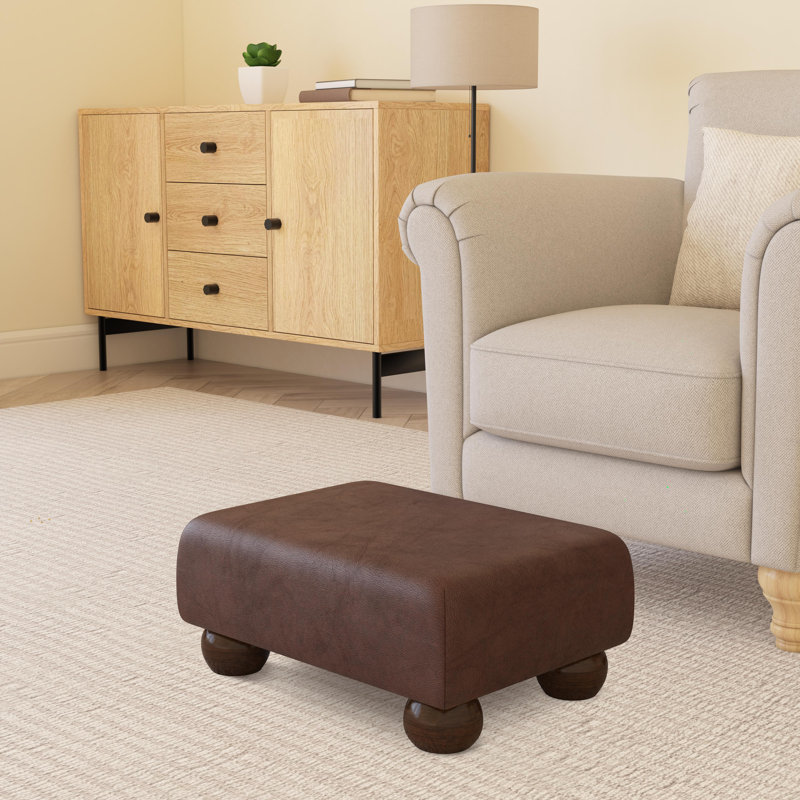 Collado Wood Bun Feet, Italian Leather, Chestnut Brown, Mahogany