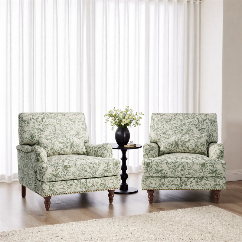 Fauteuil rembourré, Lin vert rococo