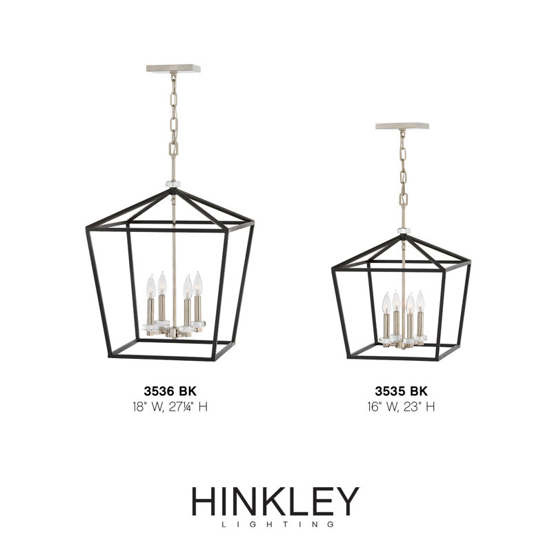 Stinson 4 - Light Lantern Geometric Chandelier, 27.25" H x 18" W x 18" D, Nickel, Black