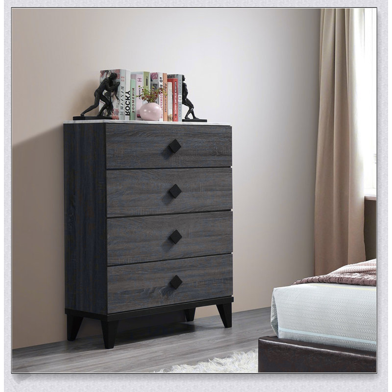 Commode de chambre à coucher de conception moderne avec plateau en faux marbre et rangement spacieux, parfait pour une vie élégante et fonctionnelle.