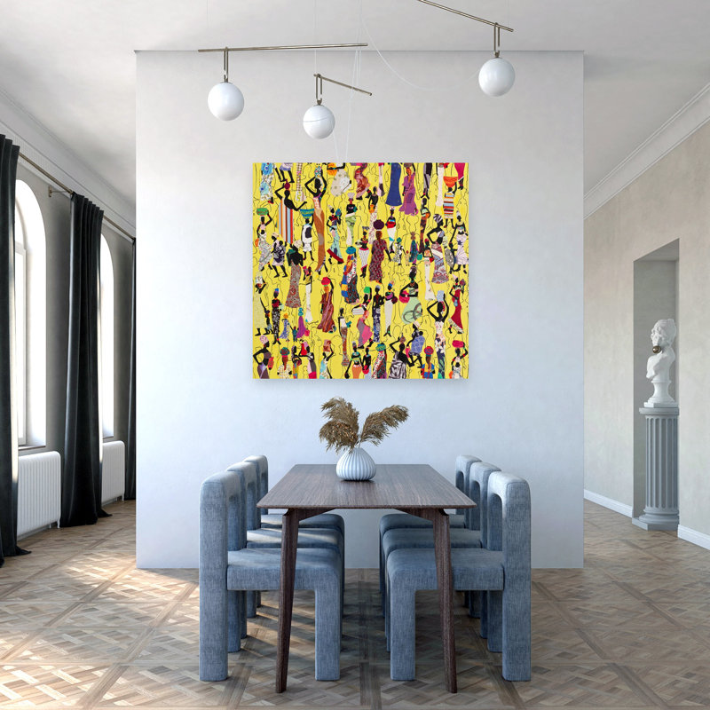 «Vibrant African Women», art traditionnel coloré abstrait, H 48 po x l 48 po