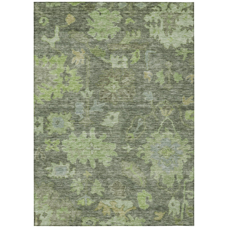 Tirana Green Washable Indoor-Outdoor Rug - , 10' x 14'