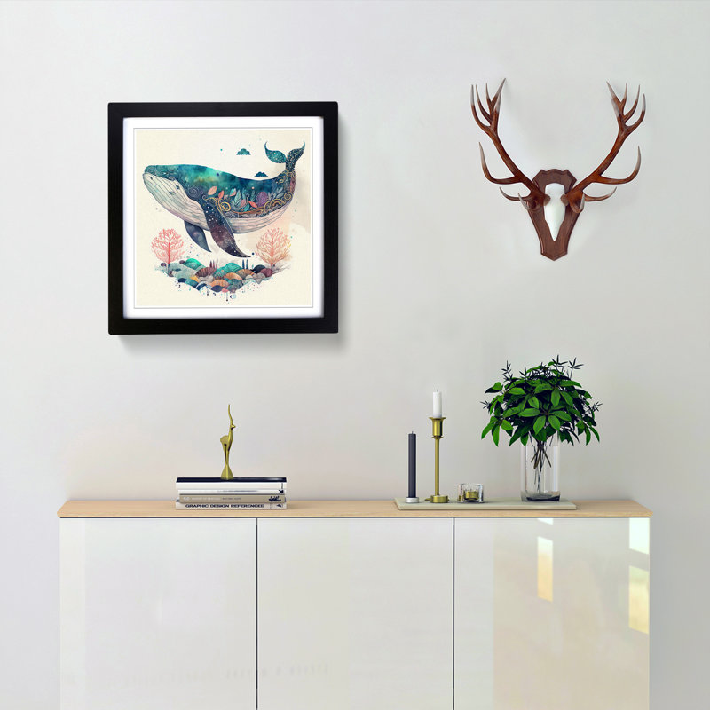 Whale Boho No.1 - Framed Print, Black