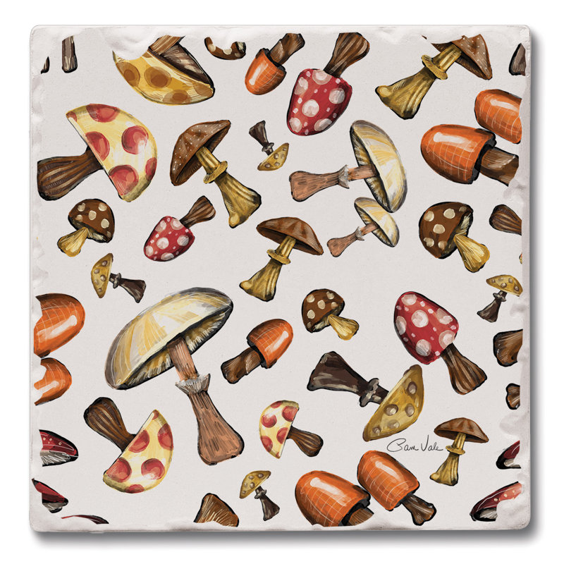 Mushroom Harvest 4-Pack Tumbled Tile Stone Coasters