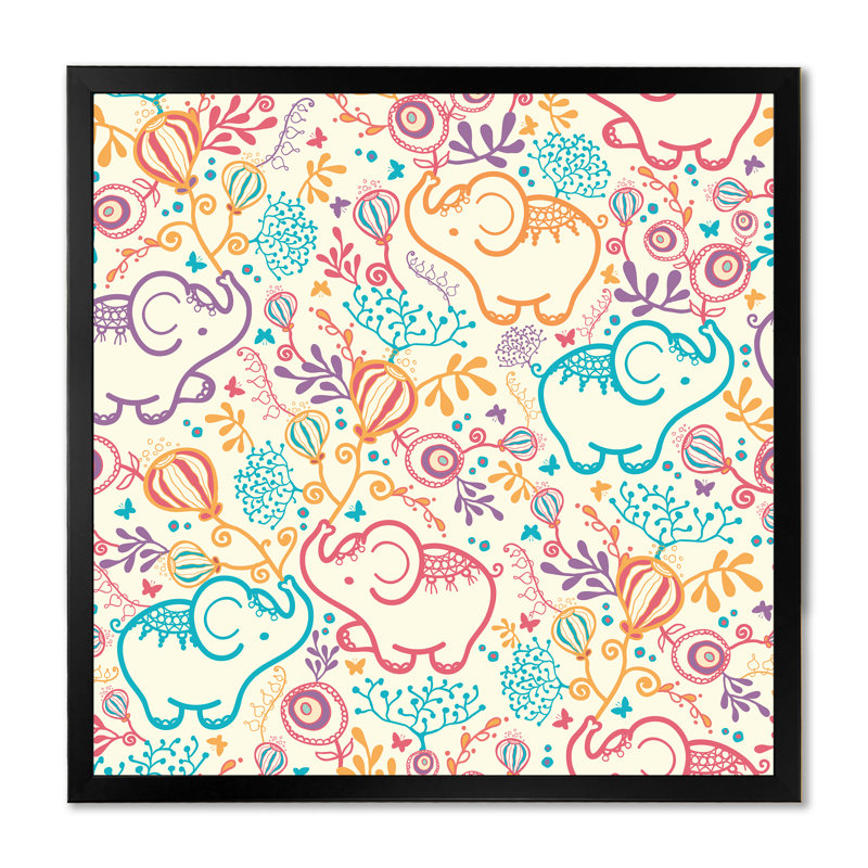 Éléphants - reproduction sur toile, H 16 po x l 16 po x P 1 po, Cadre noir