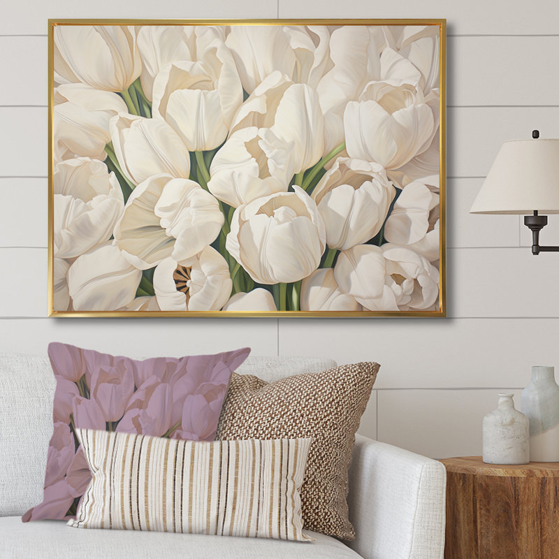 Minimalisme beige tulipes symphonie III - tulipes, H 34 po x l 44 po x P 1,5 po, Cadre flottant doré