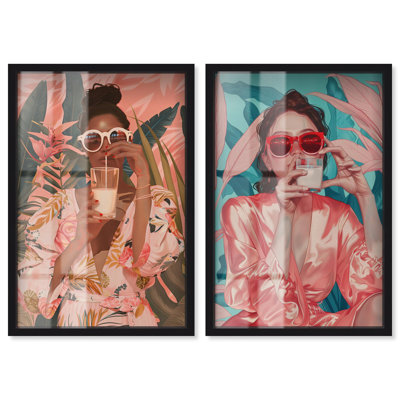 Ensemble de boissons tropicales, impression Maximalist Shadowbox par Art Remedy