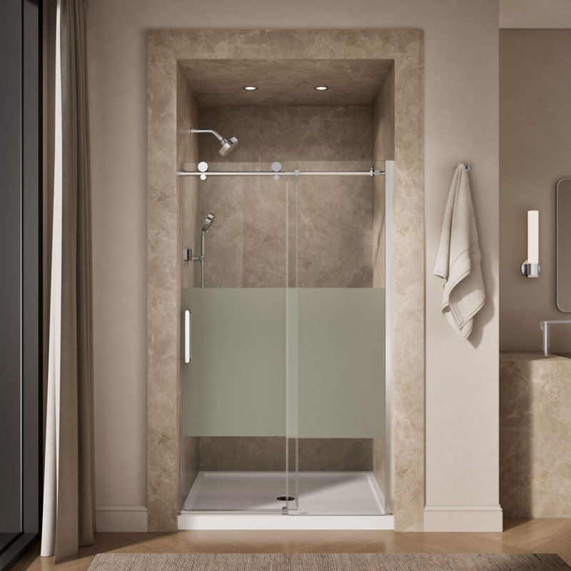Composé de 78 po H Porte de douche coulissante avec verre de 3/8 po d'épaisseur, Argent