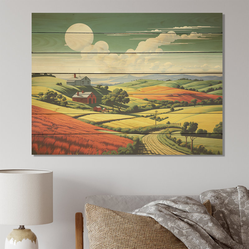 Minimalist Indiana Barns Countryside I - Barns On Wood Print, 30" H x 40" W x 0.78" D