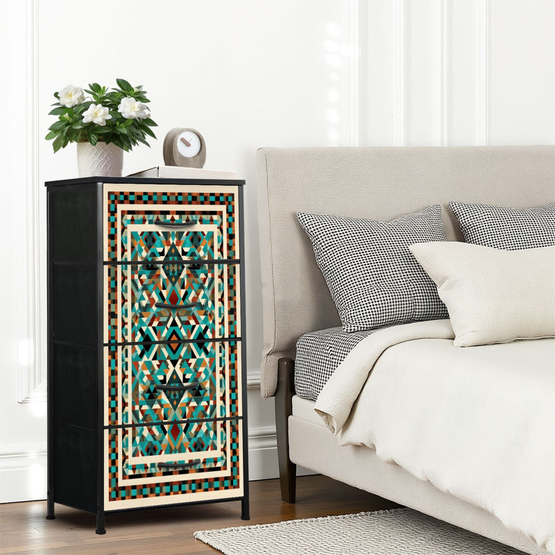 4 Drawer Dresser for Bedroom, Narrow Chest of Drawers, Wooden Top and Study Iron Frame 18"x37.5"-(WxH)