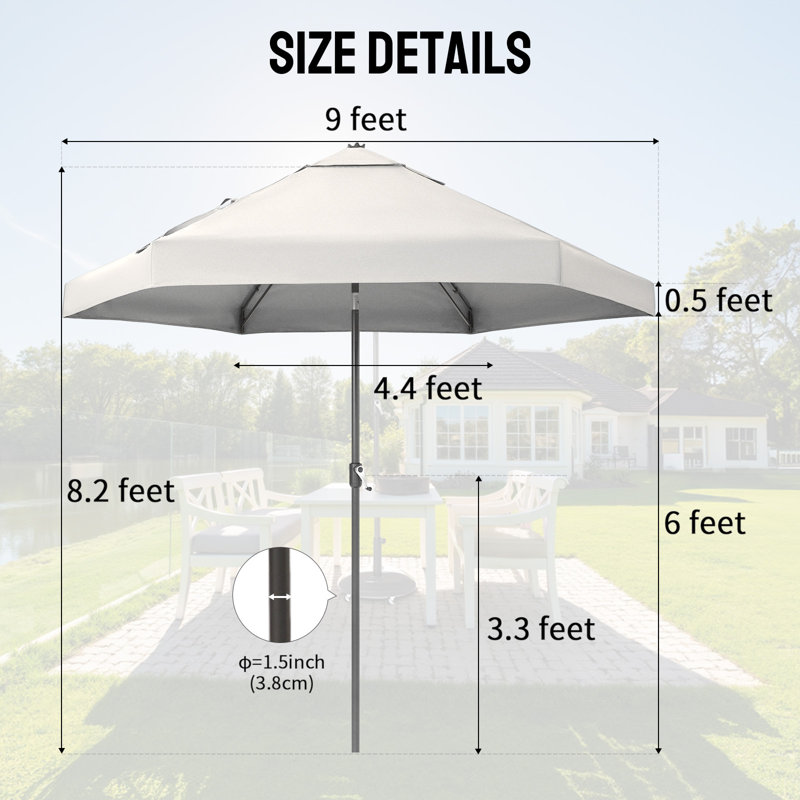 Parasol de patio 9 pi avec inclinaison automatique 9 pi, Beige