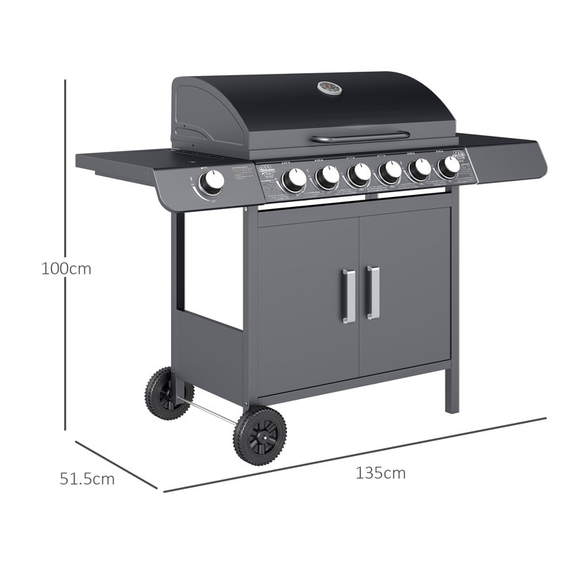 Outsunny 6 - Burner Free Standing Liquid Propane 9400 BTU BTU Gas Grill with Side Burner and Cabinet
