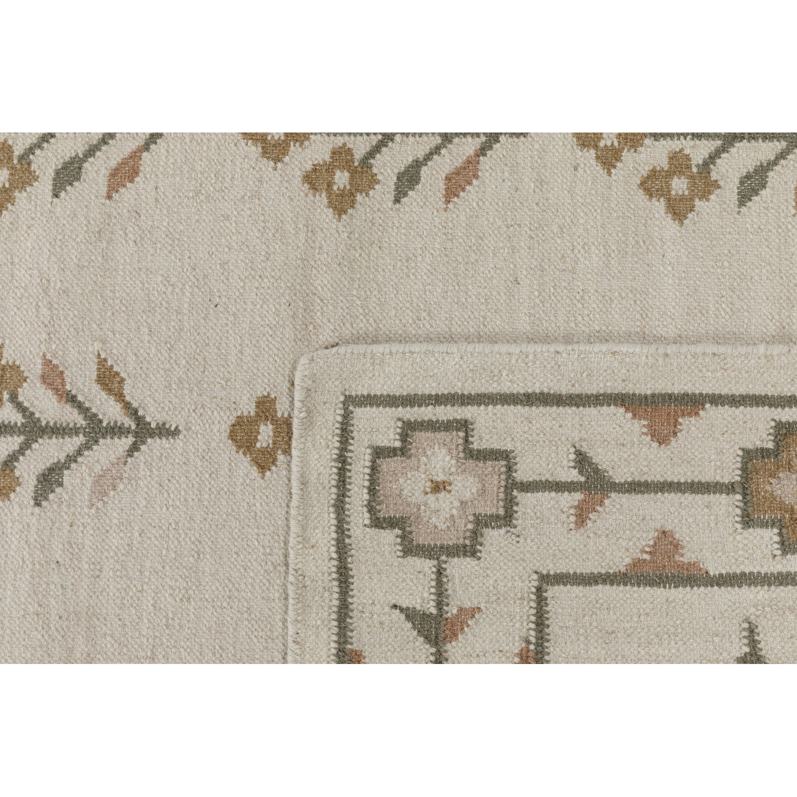 Heidi Flatweave Floral Wool Rug, Ivory, 5'x8'