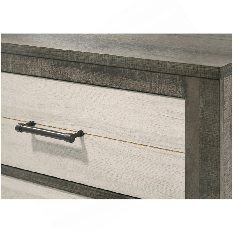 Commode 1 pièce commode à deux tons avec rangement à six tiroirs et poignée de tiroir en métal gris beige