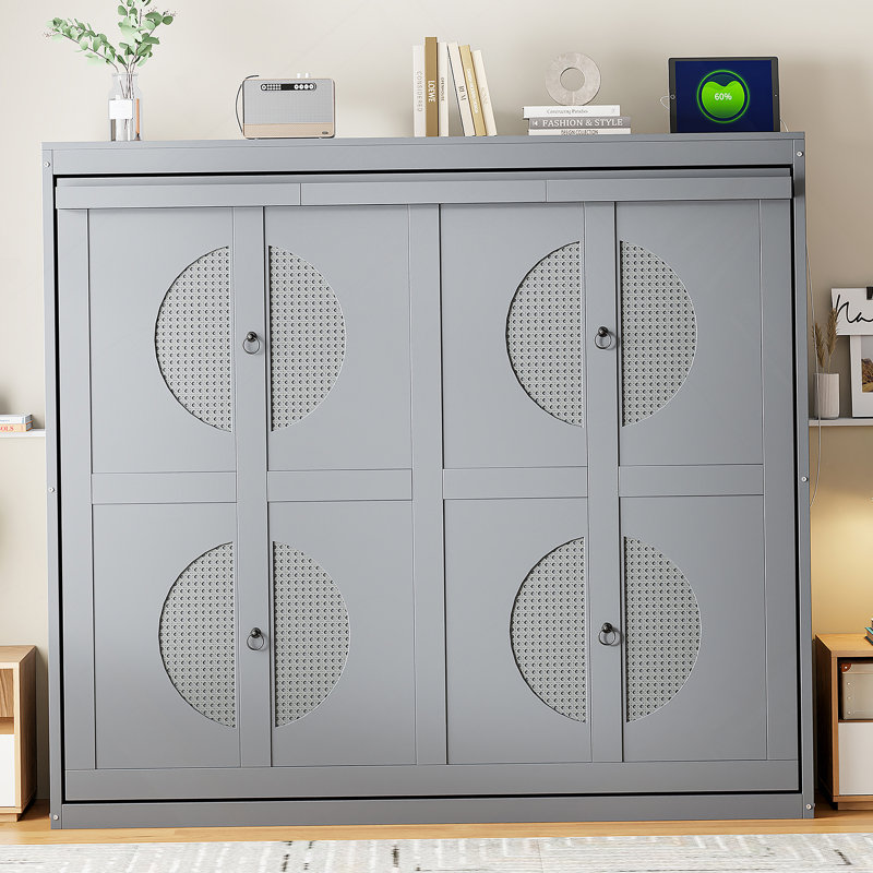 Full Size Murphy Bed Wall Bed,Gray, Gray, Full