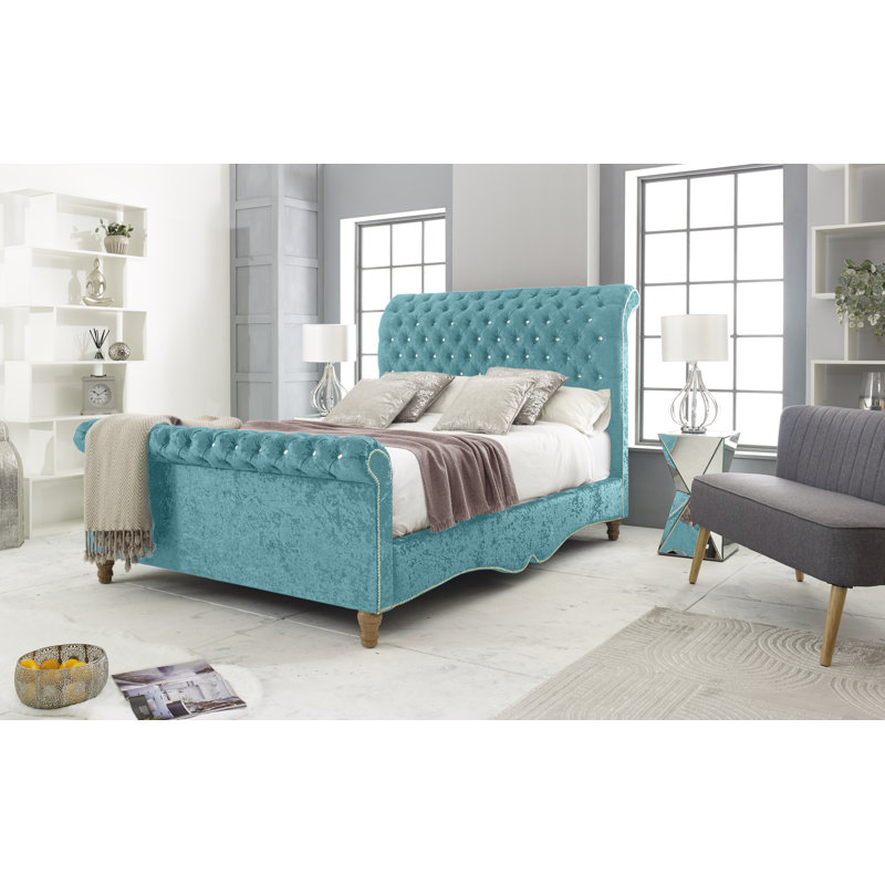 Margrett Upholstered Bed, Single (3'), Teal